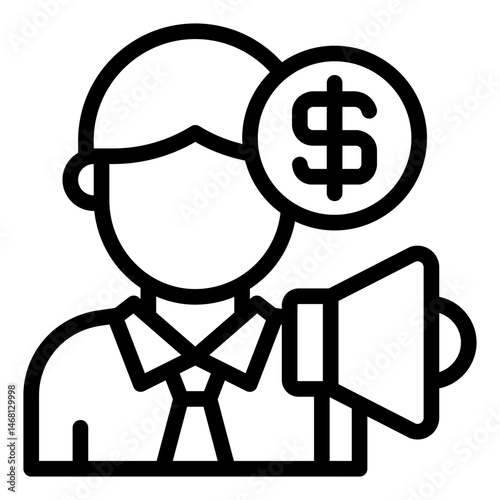person with megaphone and dollar as salesman