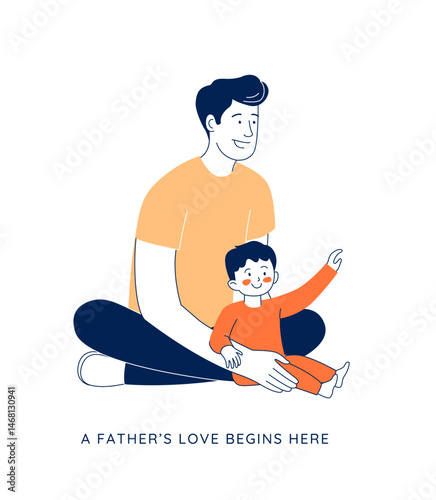 Loving father playing with toddler during parental leave at home.