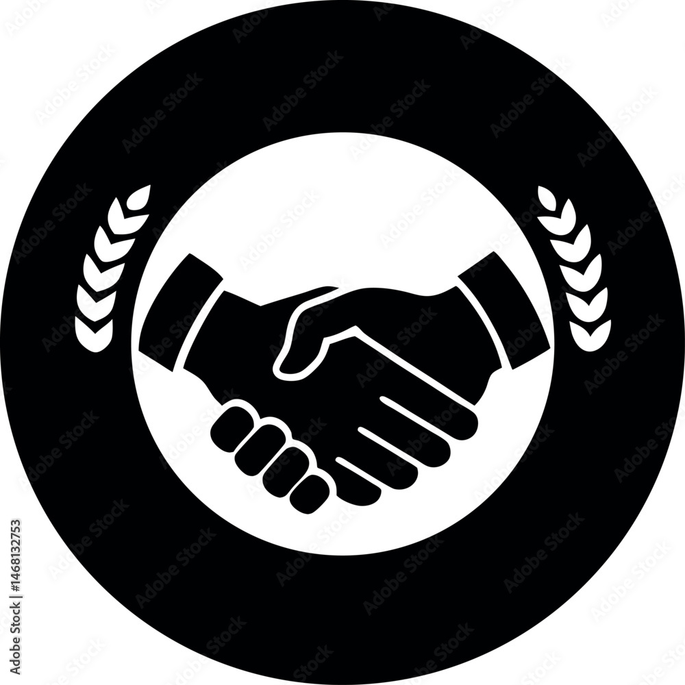 Obraz premium Circular Emblem with Handshake and Wheat Symbolizing Agreement and Prosperity