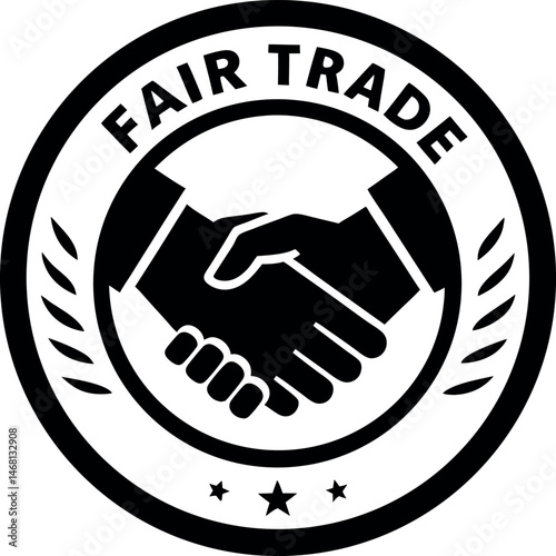 Fair Trade Certification Logo with Handshake and Stars