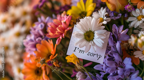 bouquet of flowers close-up with the inscription 
