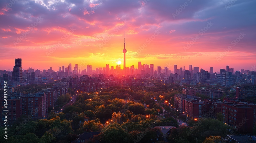 Obraz premium Toronto Skyline at Sunrise: A Breathtaking View of the City's Majesty