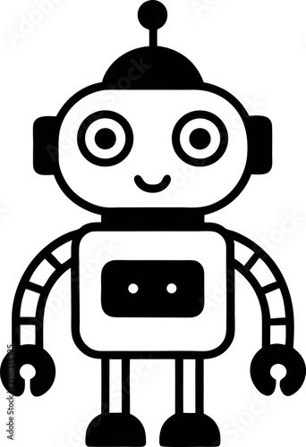 Cute robot icon outline on transparent background.