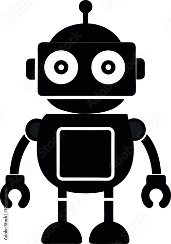 Cute robot icon silhouette on transparent background.