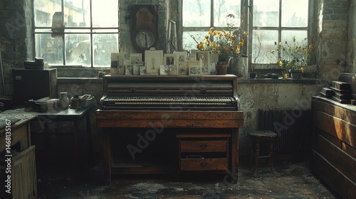 Wallpaper Mural Antique Piano in a sunlit Rustic Workshop Torontodigital.ca