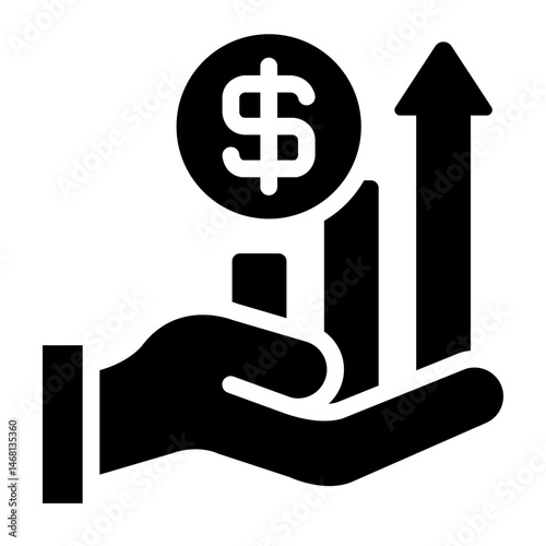 growth arrow glyph icon with business revenue in hand