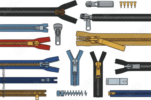 Zipper Fasteners Vector Illustration Technical Cad Drawing Template
