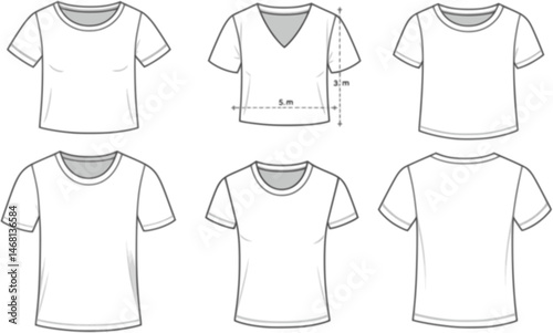 types of t shirt necklines flat sketch vector illustration technical cad drawing template
