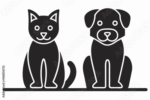 Black cat and dog silhouette illustration suitable for animal lovers and design projects