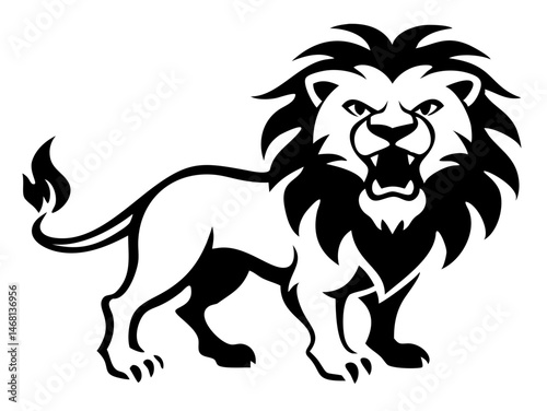 Detailed black silhouette of an angry lion in graphic form with transparency