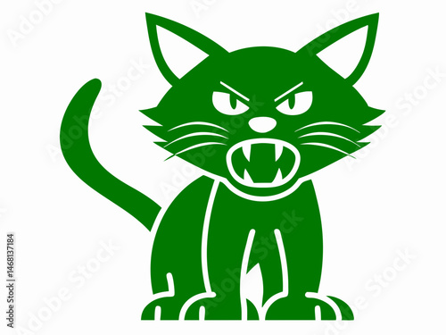 Green cat vector illustration showing gritted teeth suitable for various design projects