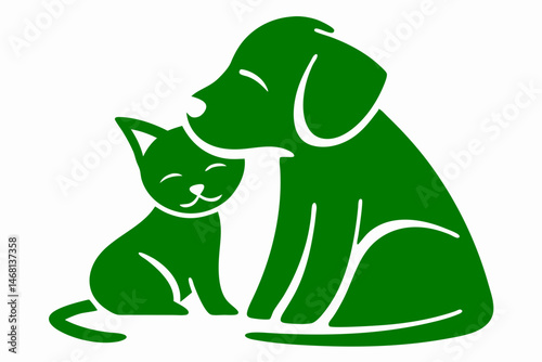 Green silhouetted dog and cat companionship logo for pet care or animal shelters