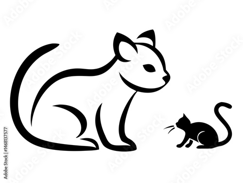 Minimalist black silhouette of a curious cat gazing at the number eight