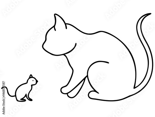 Minimalist black silhouette of a curious cat gazing at a number five design