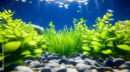 Vibrant Underwater Aquarium Plantscape,  Lush Green Aquatic Vegetation