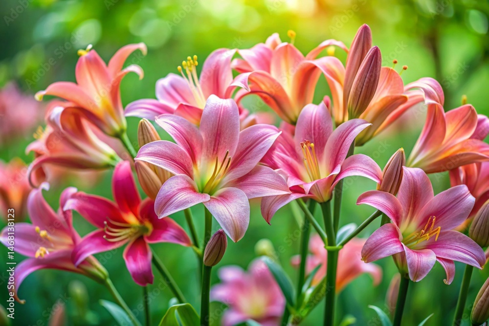 Fototapeta premium Belladonna Lily flower garden on green background