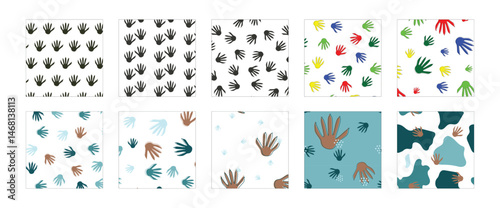 Bundle seamless pattern with racoon footprints. Animal footprint repeat background collection for textile, fabric and other