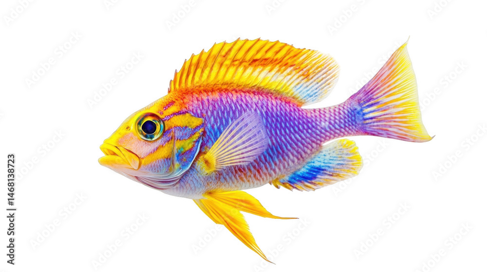 Fototapeta premium Vibrant colorful tropical fish aquatic life underwater scene sea fin eye on transparent background