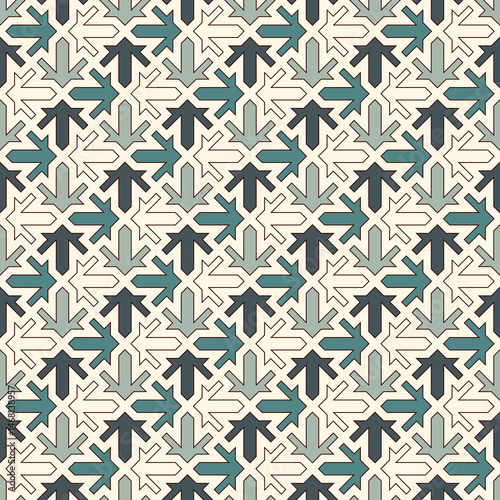 Seamless ethnic ornament. Tribal wallpaper. Arrows image. Folk pattern. Geometric backdrop. Mosaics motif. Grid background. Digital paper. Textile print. Ethnical web design. Abstract vector work.