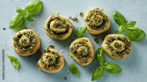 Pesto Swirls Fresh Basil Rolls on Blue Delicious.