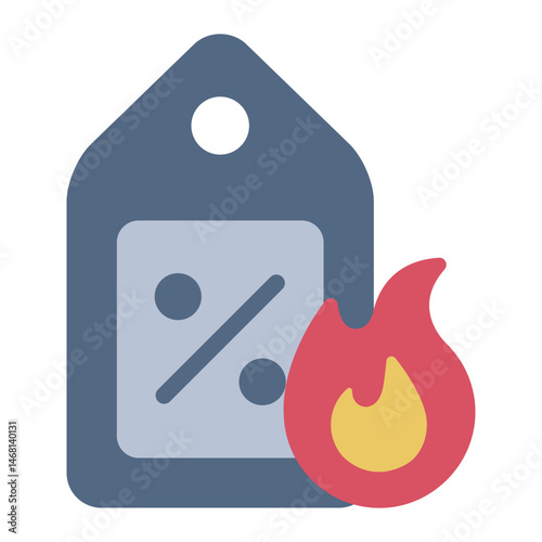 price tag flat icon with flame for hot deal promotion