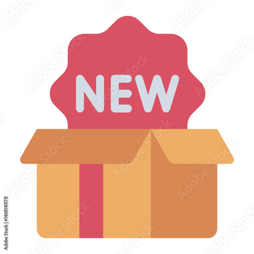box flat icon with new label for new product launch