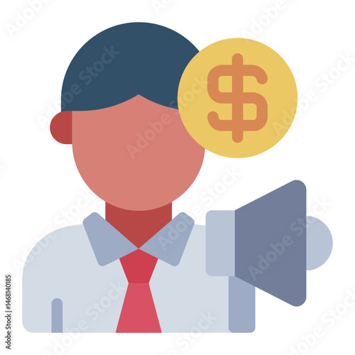 person with megaphone and dollar as salesman