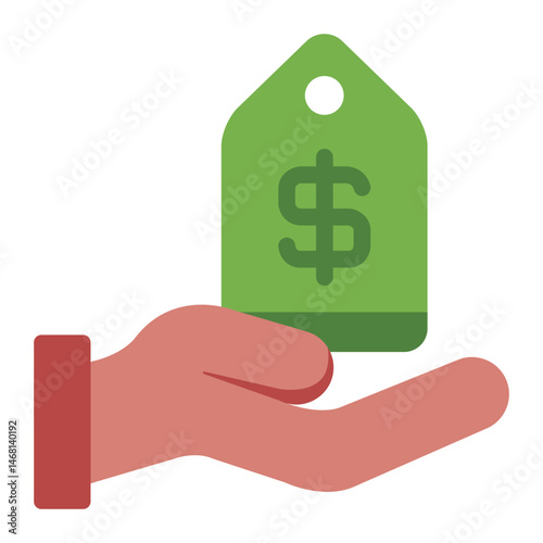 price tag flat icon held by hand for pricing setup