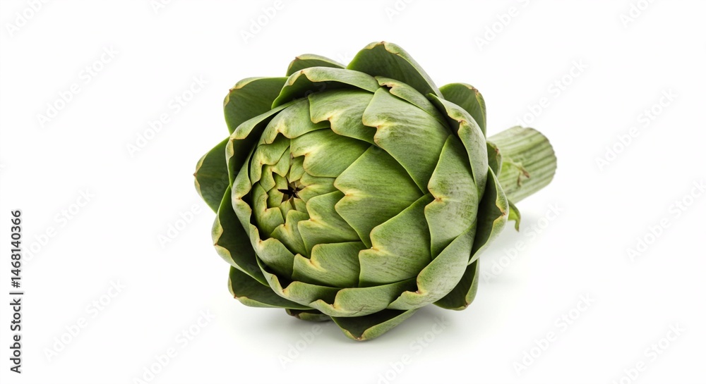 Obraz premium Fresh Green Artichoke, Vibrant Vegetable Close-Up, Culinary Ingredient, Healthy Eating, Mediterranean Diet, Organic Produce, Isolated on White Background
