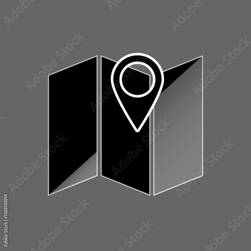 Minimal map with location pin icon and glossy gradient accents