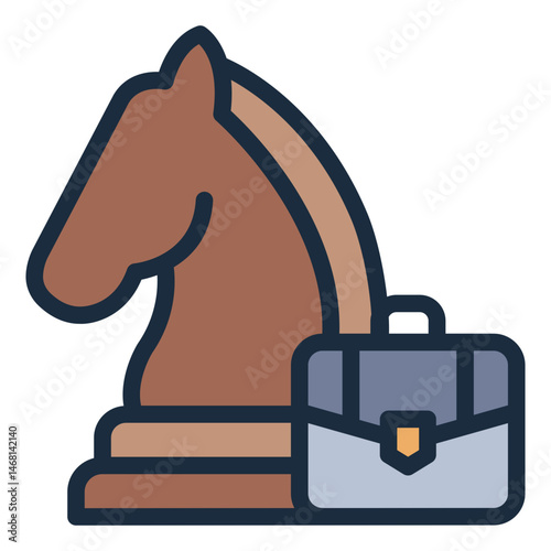 knight with case filled line icon for business strategy planning