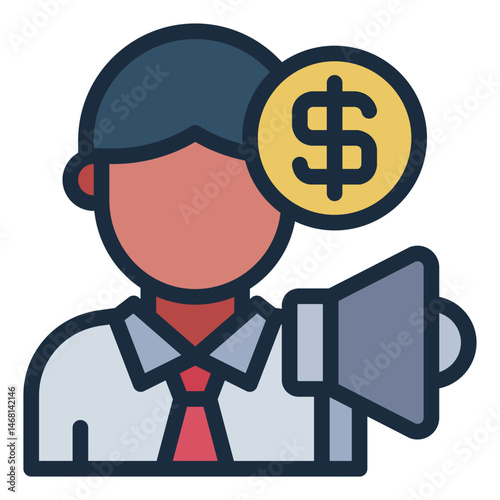 person with megaphone and dollar as salesman