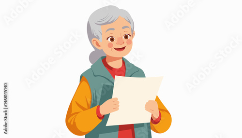 Elderly woman joyfully reading a letter, personal connection
