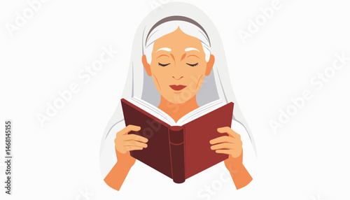 Elderly woman reading sacred text, wisdom and spirituality
