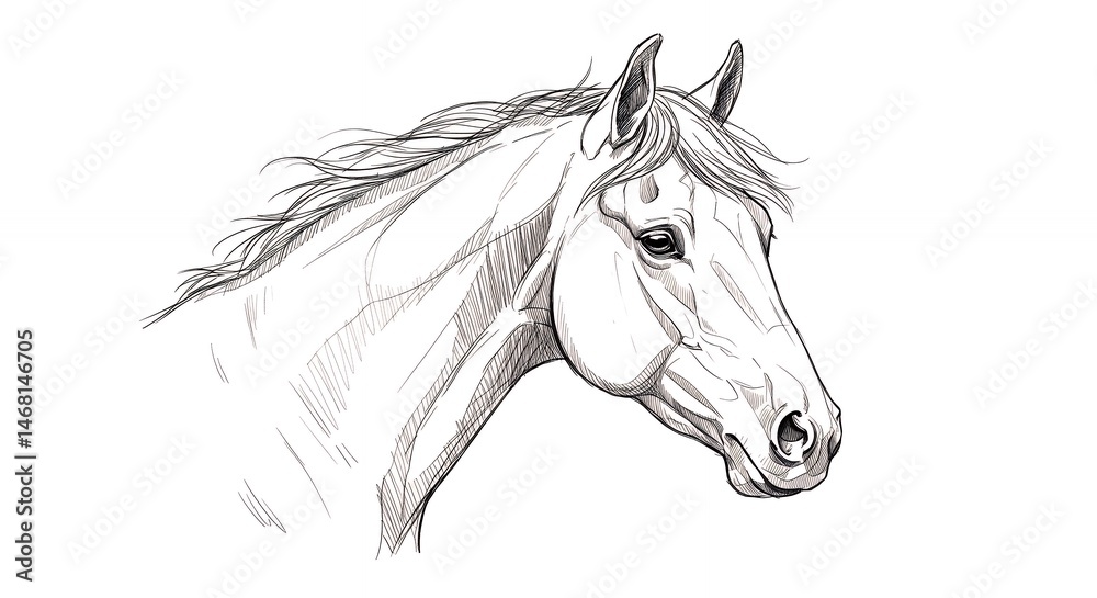 Fototapeta premium Detailed drawing of horse head profile