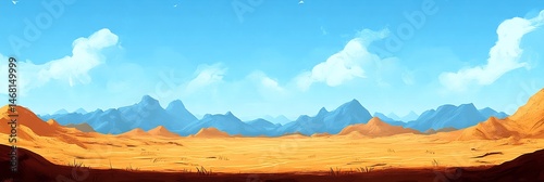 Endless desert under vivid blue sky golden dunes stretching to the horizon with intricate ripples in the sand
