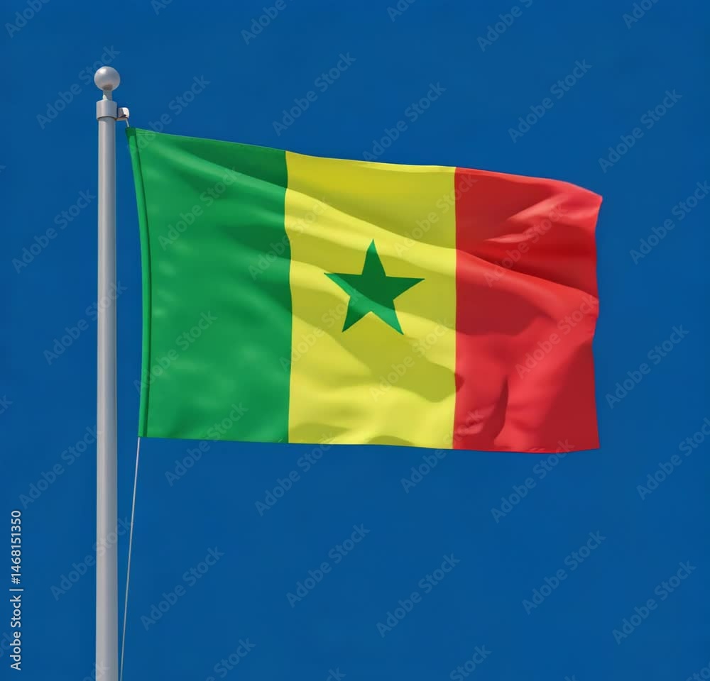 national flag senegal nation waving on the wind on bluescreen, chroma key background