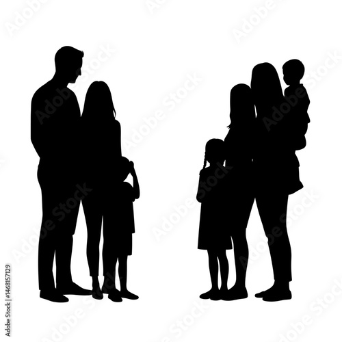 Silhouettes of two different family groups standing together
