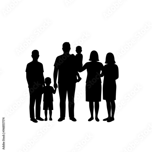 Silhouette of an extended family or blended family group standing