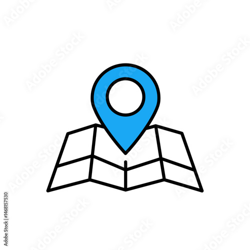 Blue location marker icon on abstract folded map for direction