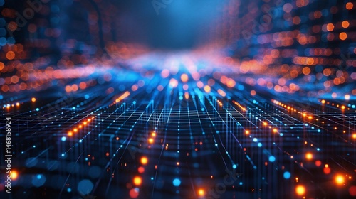 Wallpaper Mural Abstract digital network.  Interconnected grid with glowing points,  a sense of speed and data flow Torontodigital.ca