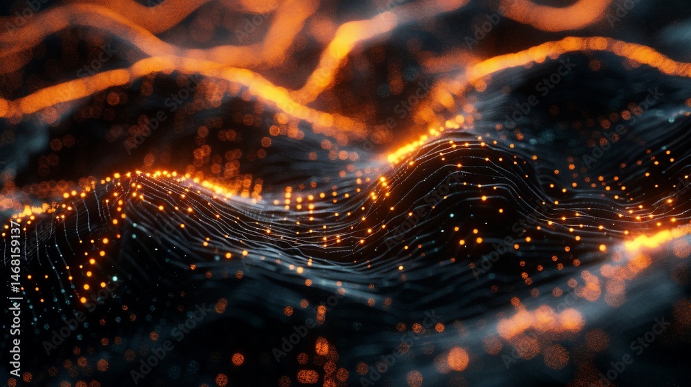 Abstract digital wave patterns with glowing particles Abstract digital wave patterns with glowing particles