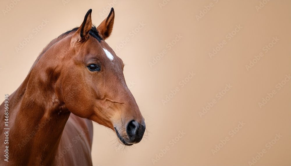 Obraz premium calm brown horse with a serene look on a simple beige background
