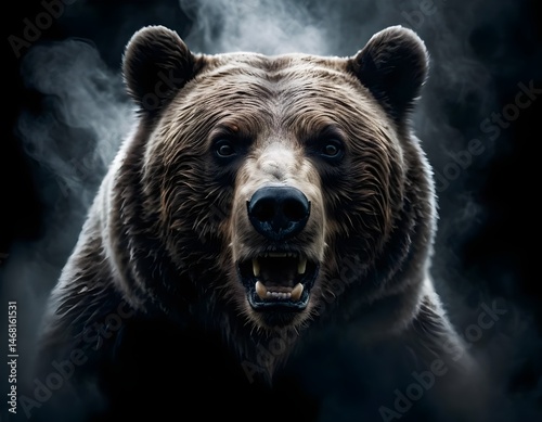 Grizzly Bear Portrait in Smoke