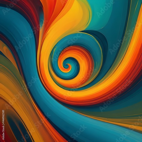 Abstract Swirling Colors, Teal and Orange Spiral