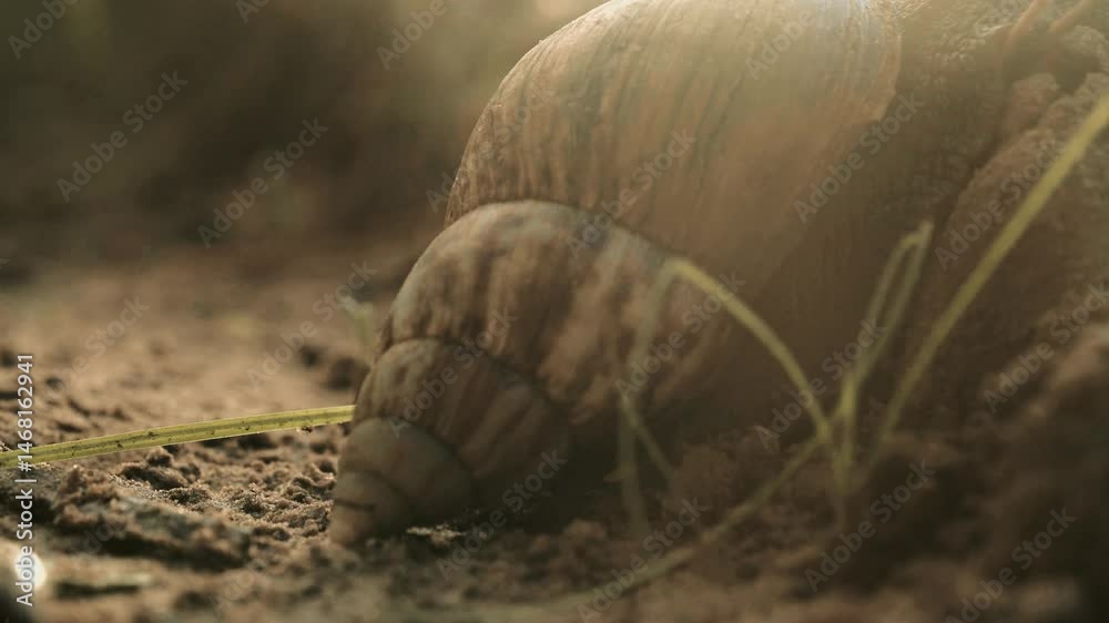 timelapse d'un escargot escaladant sa petite colline avec son gros sac à dos qu'est sa lourde coquille 