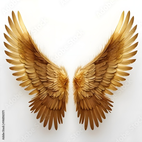 Golden Angel Wings on White Background