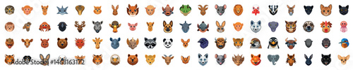 80 images of just the faces of the most famous real and fictional animals colorful vector ‍set