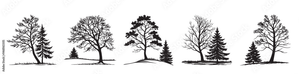 Silent Shape of Christmas, four different chrismas tree silhouette vector set