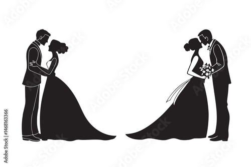 two couple together in Silhouette vector set